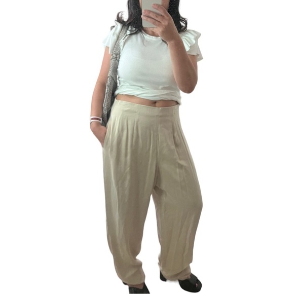 DANA Buchman Khaki Pleated Silk Palazzo Trousers - Picture 1 of 16
